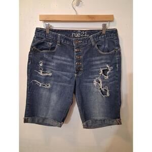 Rue 21 Girl's Button Fly Distressed Denim Shorts, Size 13/14